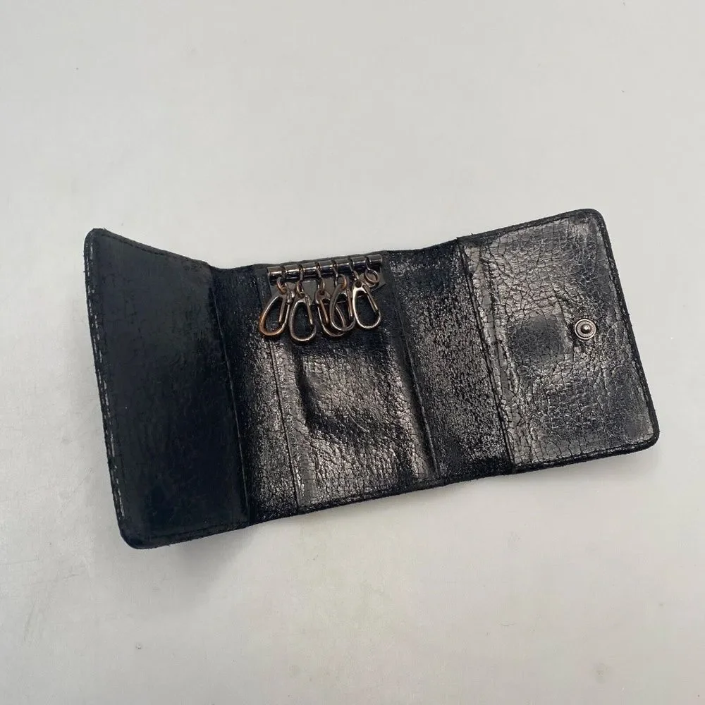 Tory Burch Black Leather Tri-Fold Key Case Mini Wallet – EUC, 5 Hooks, Crackle F